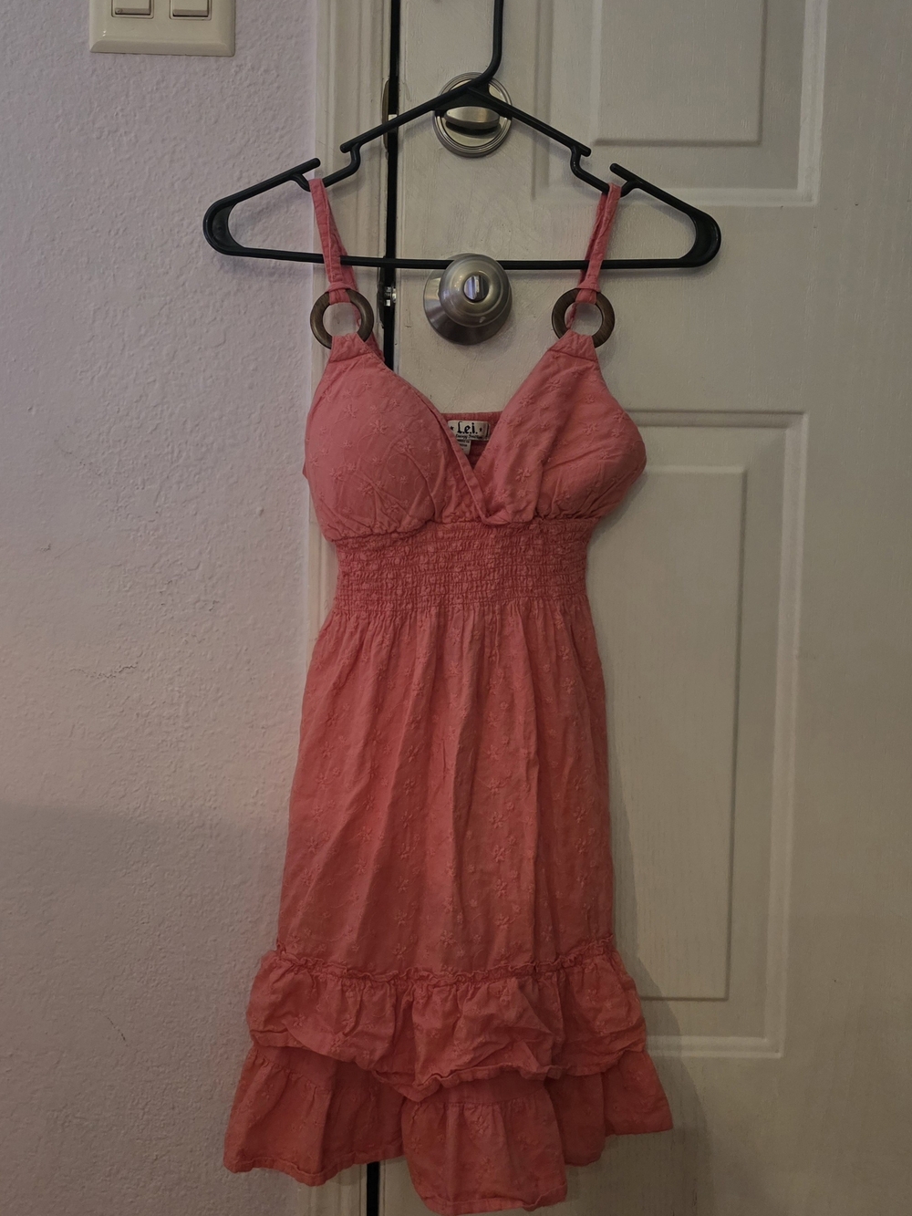 LEI- Small Coral Pink Smocked Bust Sundress with Ring Straps